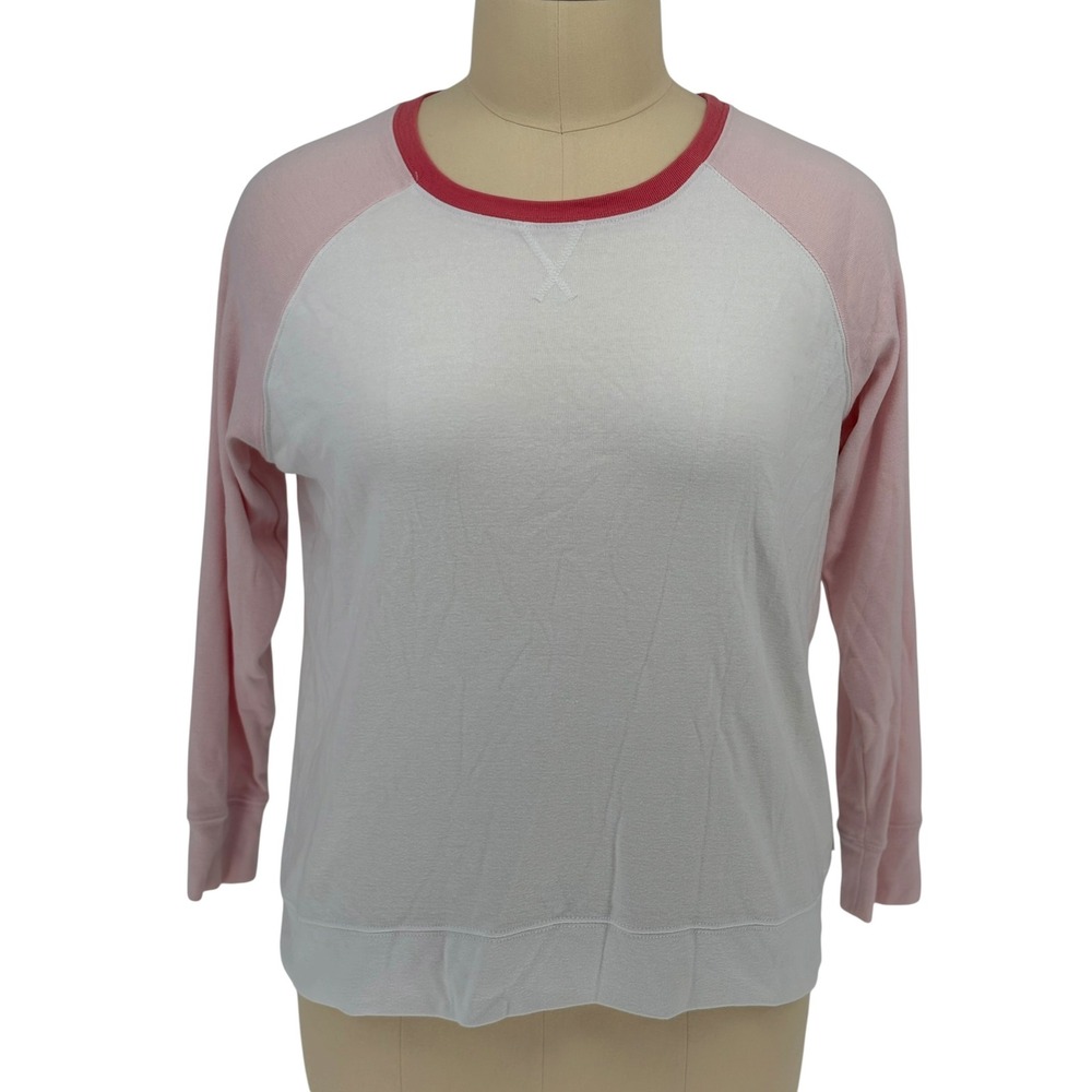 Eddie Bauer Legendwash Sweatshirt White Pink Raglan Baseball Sleeve 2XL